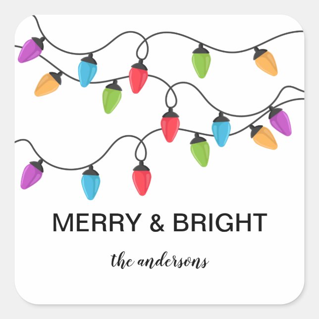 Festive Christmas String Lights Personalized Square Sticker (Front)