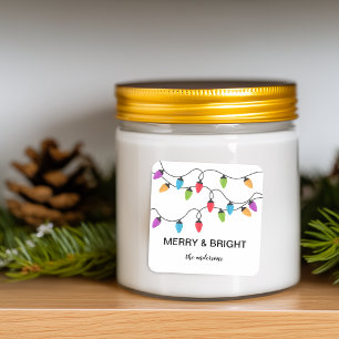 Festive Christmas String Lights Personalized Square Sticker