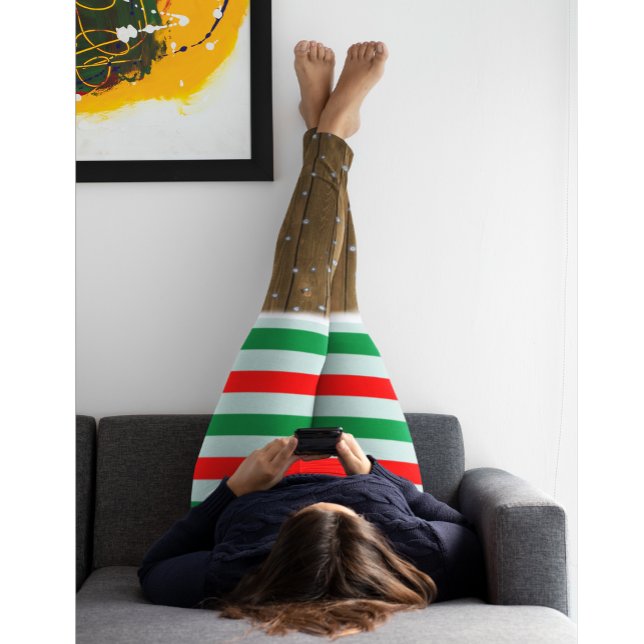 Festive Christmas Striped Leggings with Snow (Creator Uploaded)