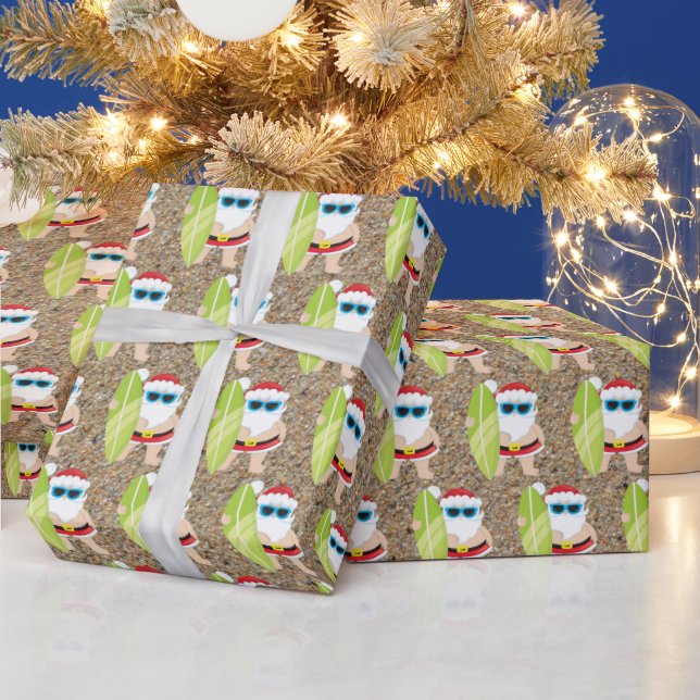 festive Christmas surfer Santa tiled pattern Wrapping Paper (Holidays)