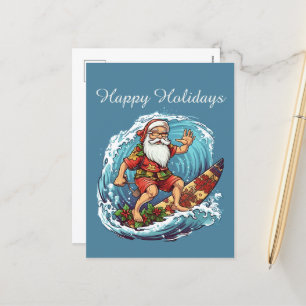 Festive Christmas surfing Santa add text Holiday  Postcard