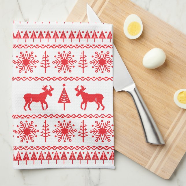 Festive Christmas Sweater Pattern Kitchen Towel (Quarter Fold)