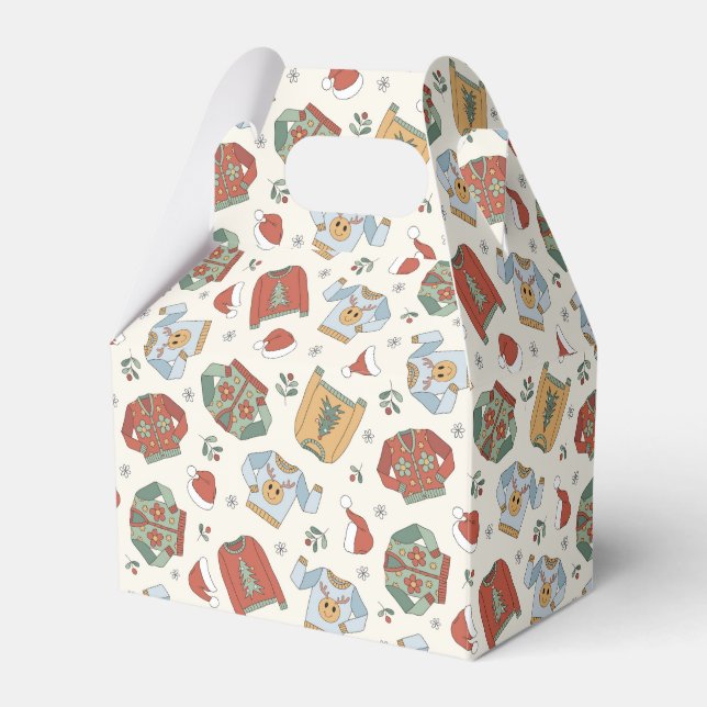 Festive Christmas Sweaters and Hats Pattern Favor Box (Front Side)