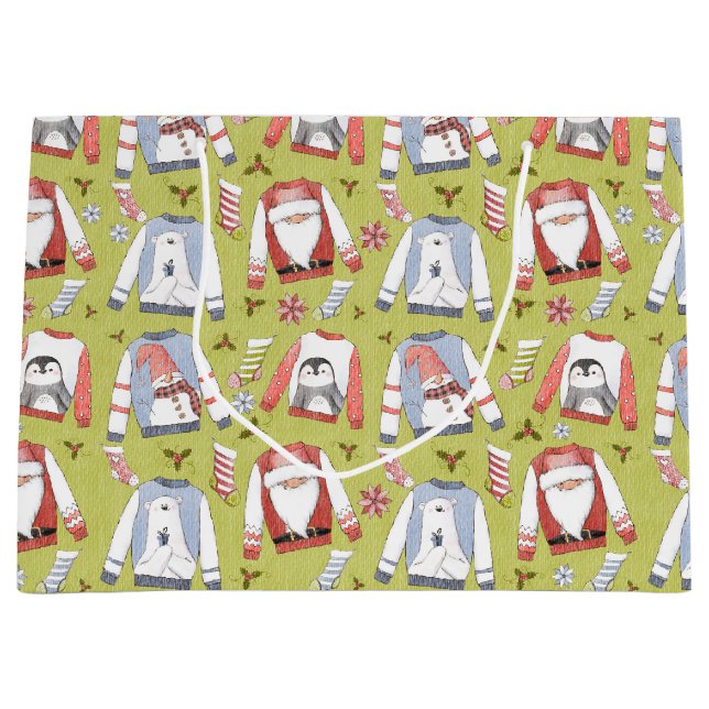 Festive Christmas Sweaters and Stockings Large Gift Bag (Front)