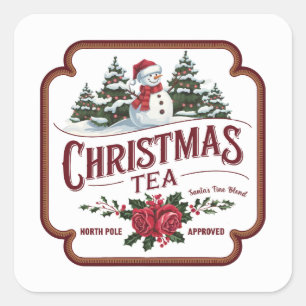 Festive Christmas tea party Holiday Square Sticker