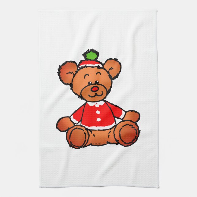 Festive Christmas Teddy Bear Design Kitchen Towel (Vertical)