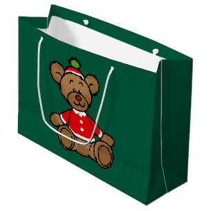 Festive Christmas Teddy Bear Design Large Gift Bag