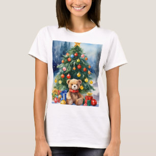 Festive Christmas Teddy Bear Print T-Shirt – Holid