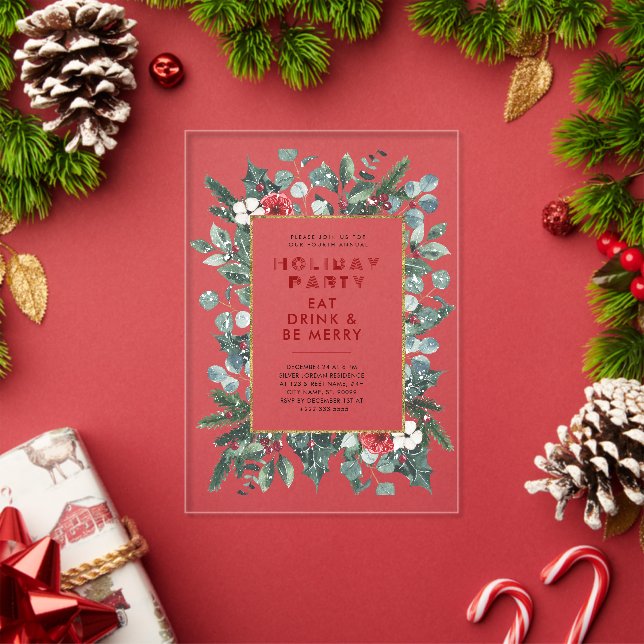 Festive Christmas Theme Floral Frame Holiday Party Acrylic Invitations (Insitu (Holiday))