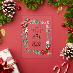 Festive Christmas Theme Poinsettia Frame Party Acrylic Invitations