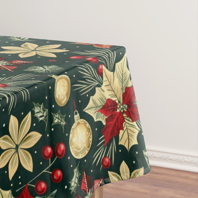Festive Christmas Theme Poinsettia Pattern Tablecloth (In Situ)