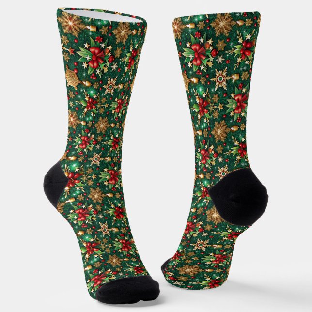 Festive Christmas theme seamless pattern Socks (Angled)
