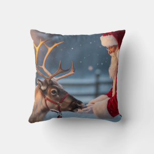Festive Christmas Throw Pillow, Reindeer & Snowman Pillow
