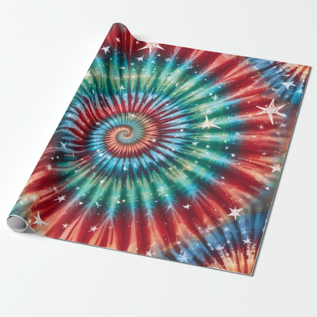 Festive Christmas Tie Dye Spiral Wrapping Paper (Unrolled)
