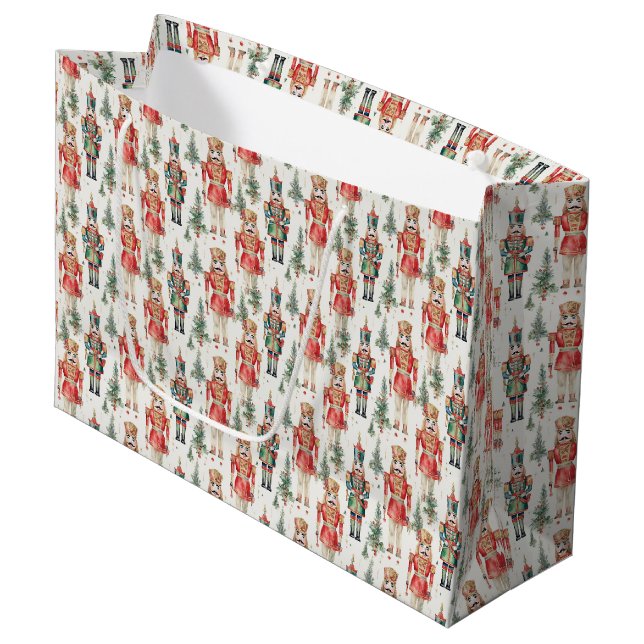 Festive Christmas tiled nutcracker watercolor  Large Gift Bag (Front Angled)