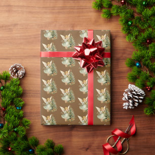 Festive Christmas tiled watercolor Angels Wrapping Paper