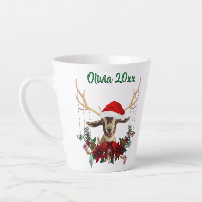 Festive Christmas Toggenburg Goat Kid Latte Mug (Left)