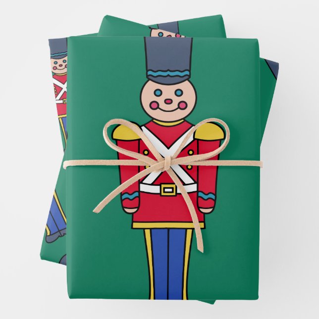 Festive Christmas Toy Soldiers Wrapping Paper (In situ)