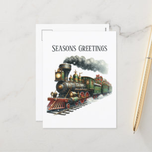 Festive Christmas train add message Holiday Postcard