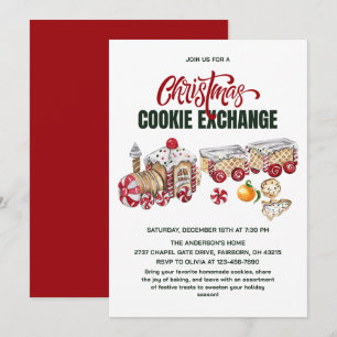 Festive Christmas Train Cookies Exchange Party Invitation