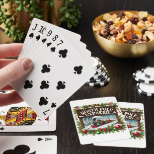 Festive Christmas train word art Playing Cards