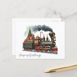 Festive Christmas trains add message Holiday Postcard