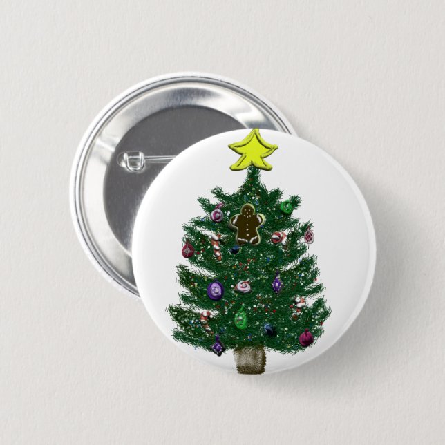 Festive Christmas Tree 2 Inch Round Button (Front & Back)