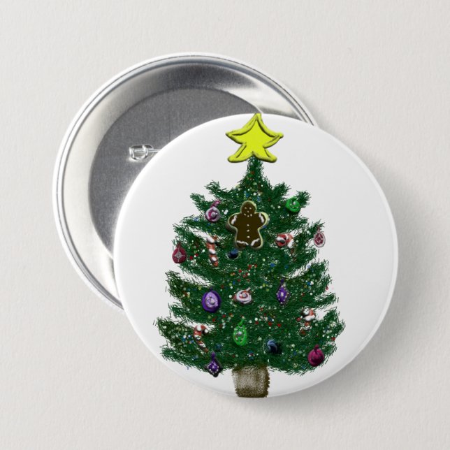 Festive Christmas Tree 3 Inch Round Button (Front & Back)