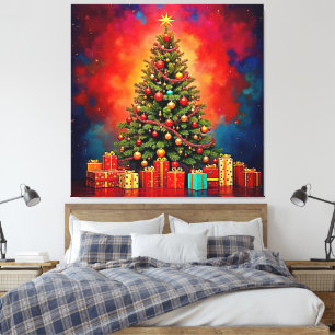 Festive Christmas Tree and Gifts Art Canvas Print