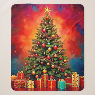 Festive Christmas Tree and Gifts Art Sherpa Blanket