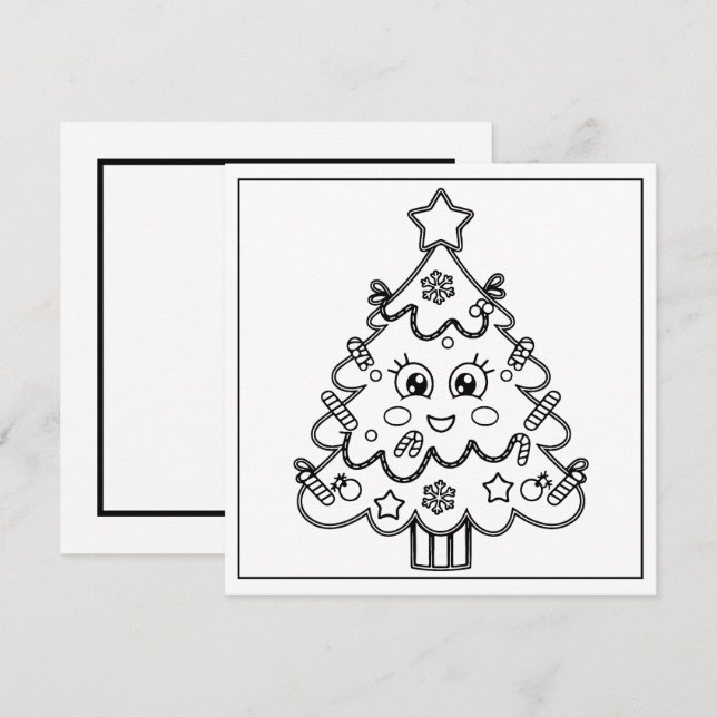 Festive Christmas tree colouring Holiday Card (Front/Back)