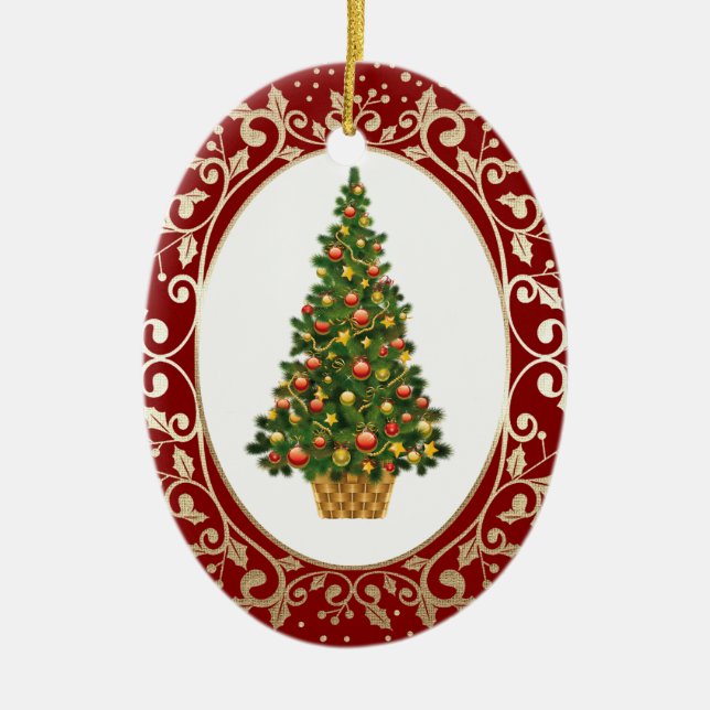 Festive Christmas Tree Custom Ceramic Ornament (Front)