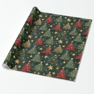 Festive Christmas Tree Elegant Red Green Gold Wrapping Paper