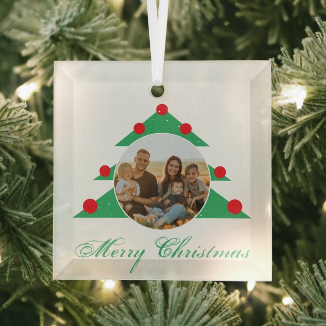Festive Christmas Tree Family Photo Script Glass Ornament (Insitu)