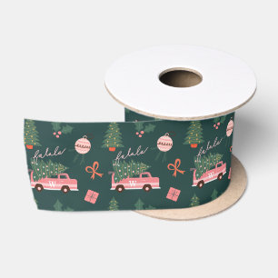 Festive Christmas Tree Green Vintage Retro Van Satin Ribbon