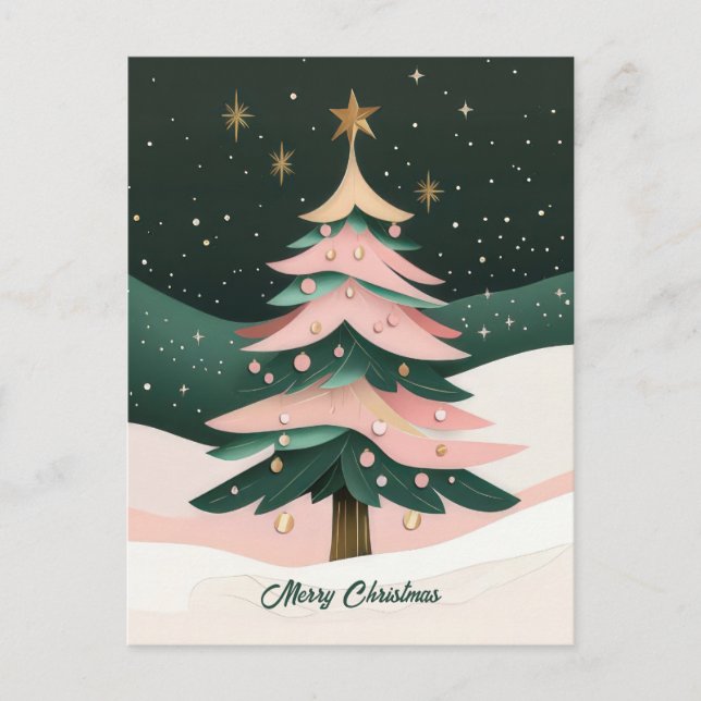 Festive Christmas Tree Greeting Postcard (Front)