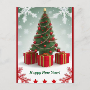 Festive Christmas Tree in Snowy Winter Postcard