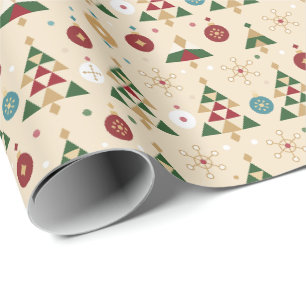Festive Christmas Tree Ornament Pattern Wrapping Paper