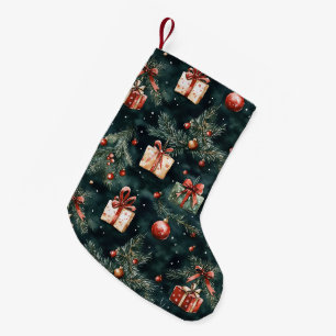 Festive Christmas Tree Ornaments and Gifts Pattern Small Christmas Stocking