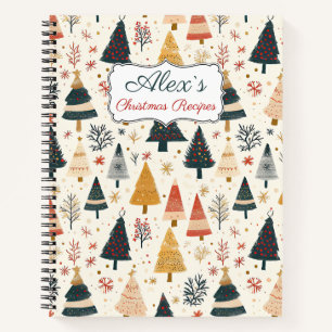 Festive Christmas Tree Pattern Recipe Notebook