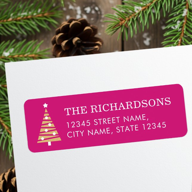 Festive Christmas Tree Pink Return Label Address (Creator Uploaded)