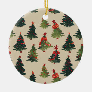Festive Christmas Tree Repeating Pattern Ceramic Ornament