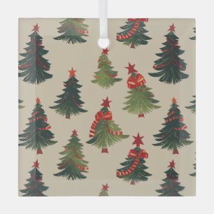 Festive Christmas Tree Repeating Pattern Glass Ornament