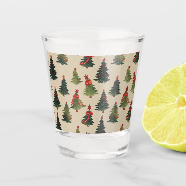 Festive Christmas Tree Repeating Pattern Shot Glass (Front)
