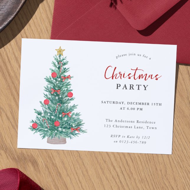 Festive Christmas Tree Simple Elegant Party Invitation (Creator Uploaded)