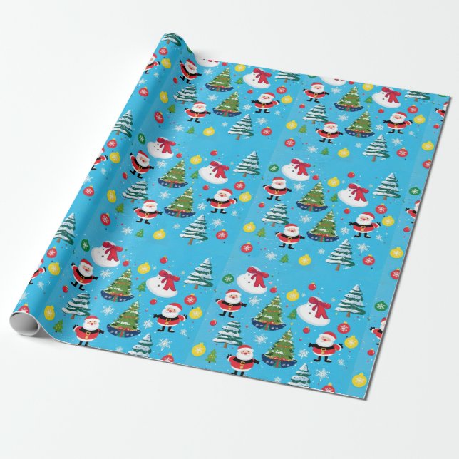Festive Christmas Tree sky blue  Wrapping Paper (Unrolled)