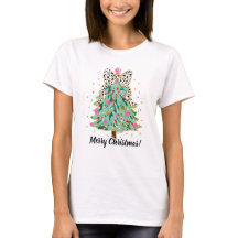 Festive Christmas Tree T-Shirt with Coquette Bow