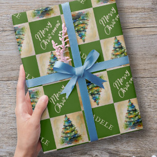 Festive Christmas Tree Watercolor Green Holiday Wrapping Paper