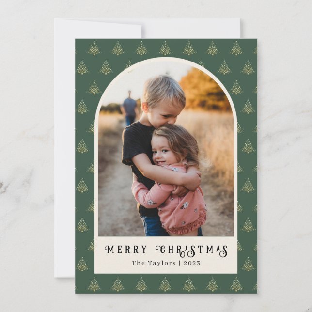 Festive Christmas Trees Arch Photo Holiday Card (Front)