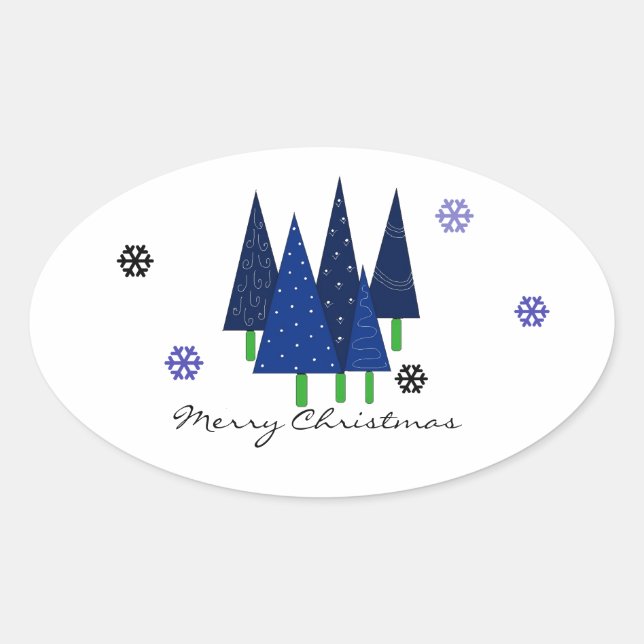 Festive Christmas Trees Oval Sticker (Front)
